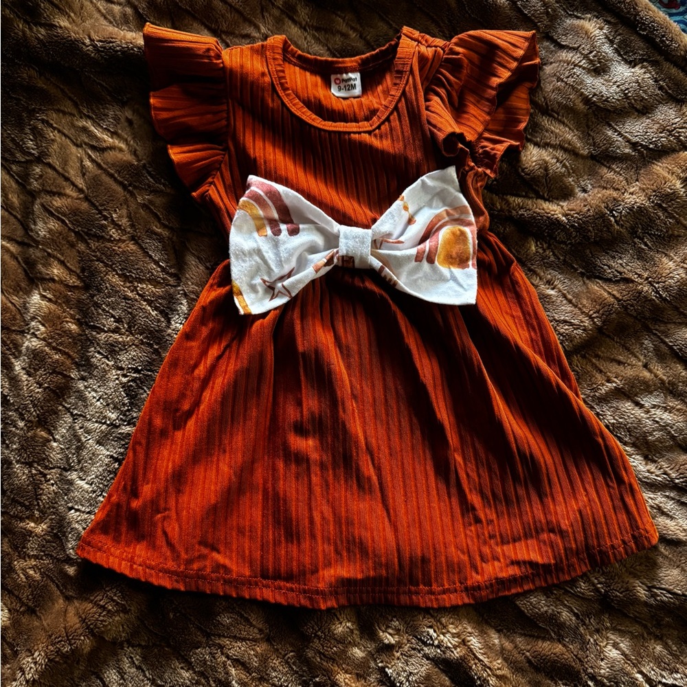 Brown and Orange Casual Sundress with Flutter Sleeves